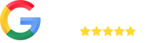 Google logo next to text stating "50+ Client Reviews" and a 5.0 rating with five yellow stars, indicating high customer satisfaction.